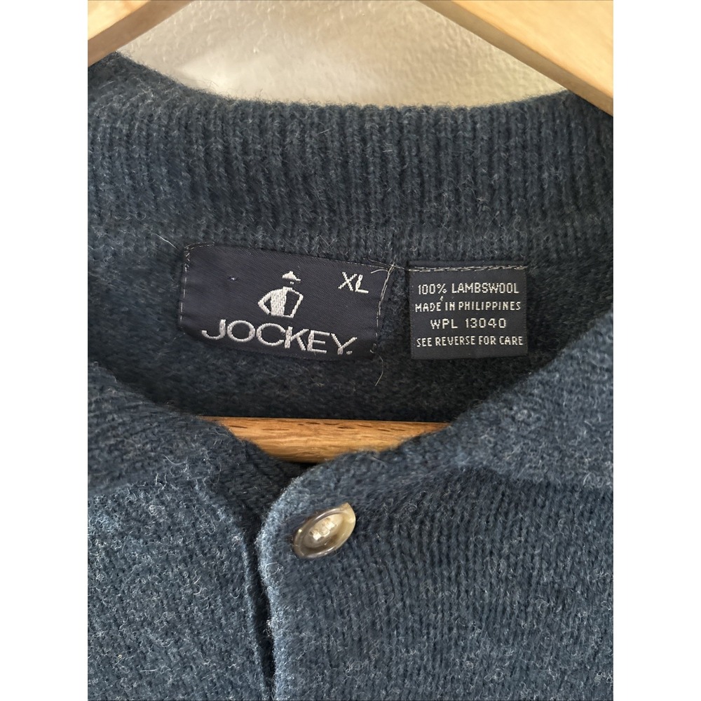 Vintage Jockey Mens XL Blue 100% Lambswool Button Collar Pullover Sweater - Picture 3 of 8